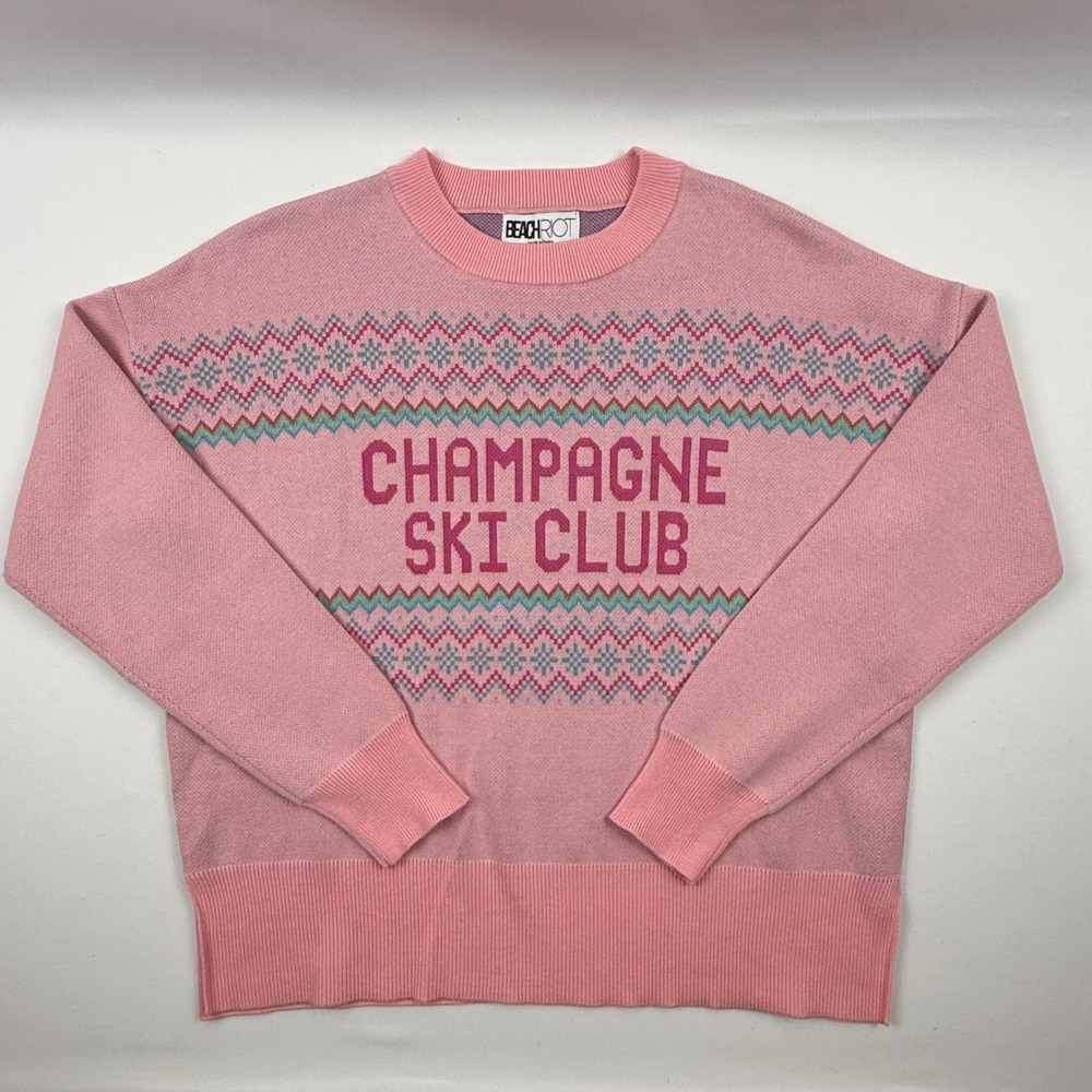 Beach Riot Anthropologie Champagne Ski Club Pink Fair Isle Sweater Medium NEW